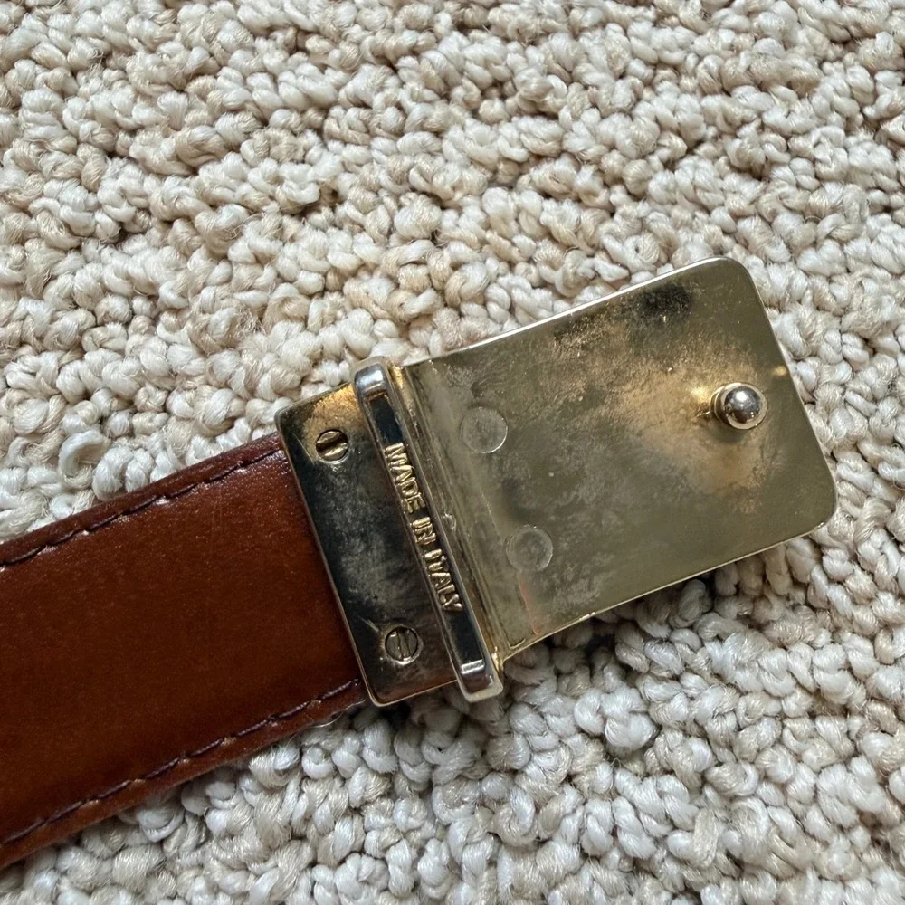 Yves Saint Laurent Vintage Brown Crocodile Embossed Leather Belt YSL Buckle 110